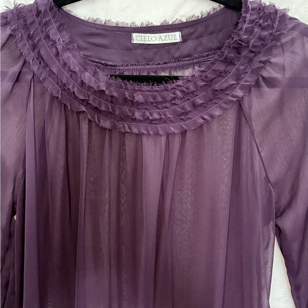 Cielo Azul Sheer Purple Chiffon Overlay Dress M Textured Trim Boho Party NYE